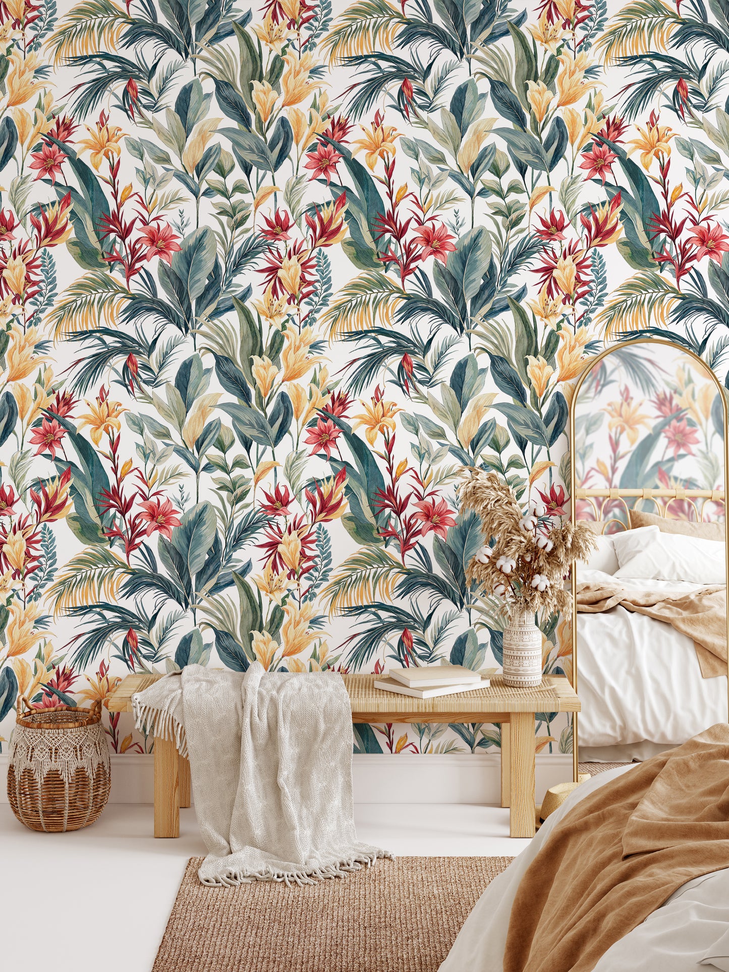 Tropical Floral Wallpaper – Colorful Jungle-Inspired Wall Covering - WMH443