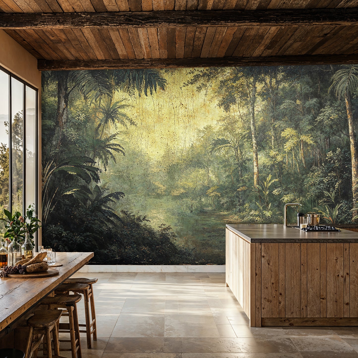 Vintage Jungle Landscape Wallpaper - Antique Green Forest Scene - WMH459