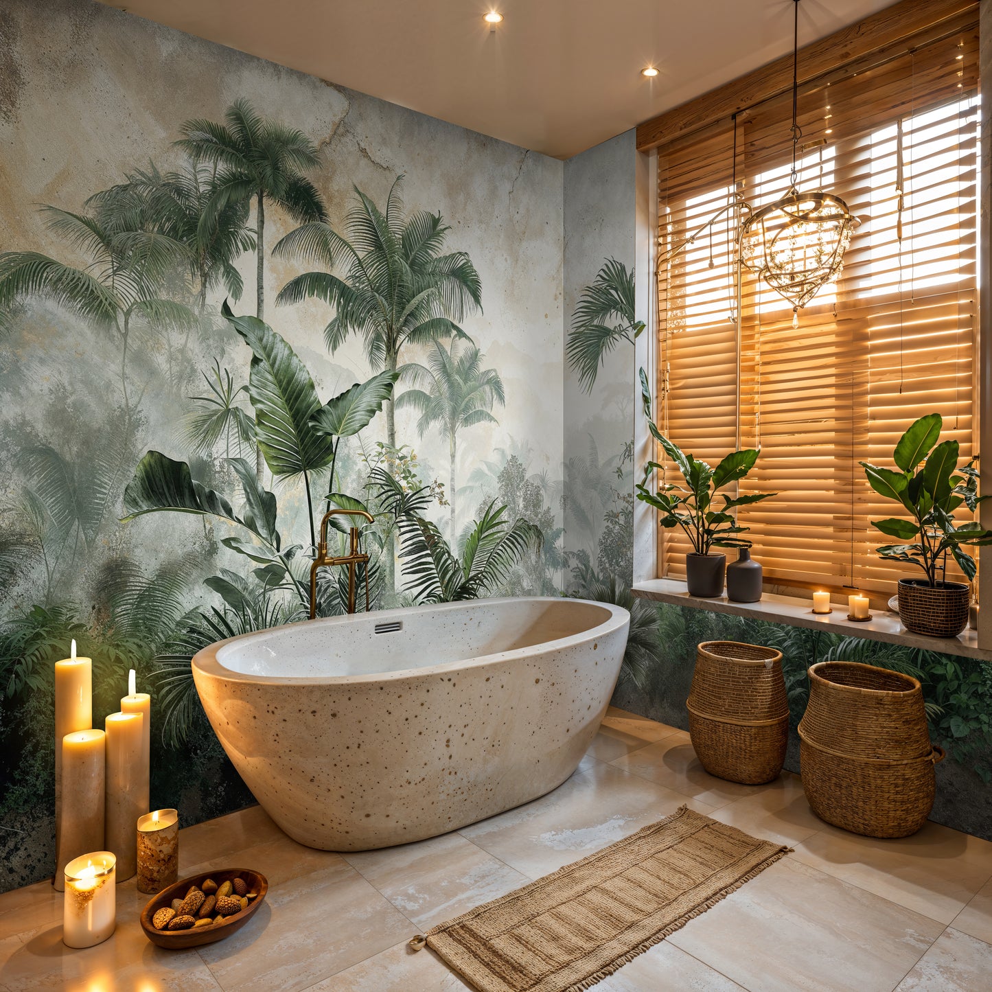 Tropical Jungle Mural Wallpaper – Luxury Botanical Wall Art for Living Room - WMH417