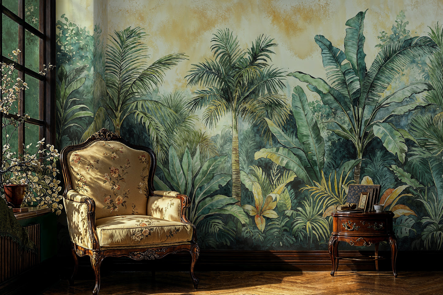 Exotic Peacock Paradise Wallpaper - Vintage Indian Arch Scene - WMH464