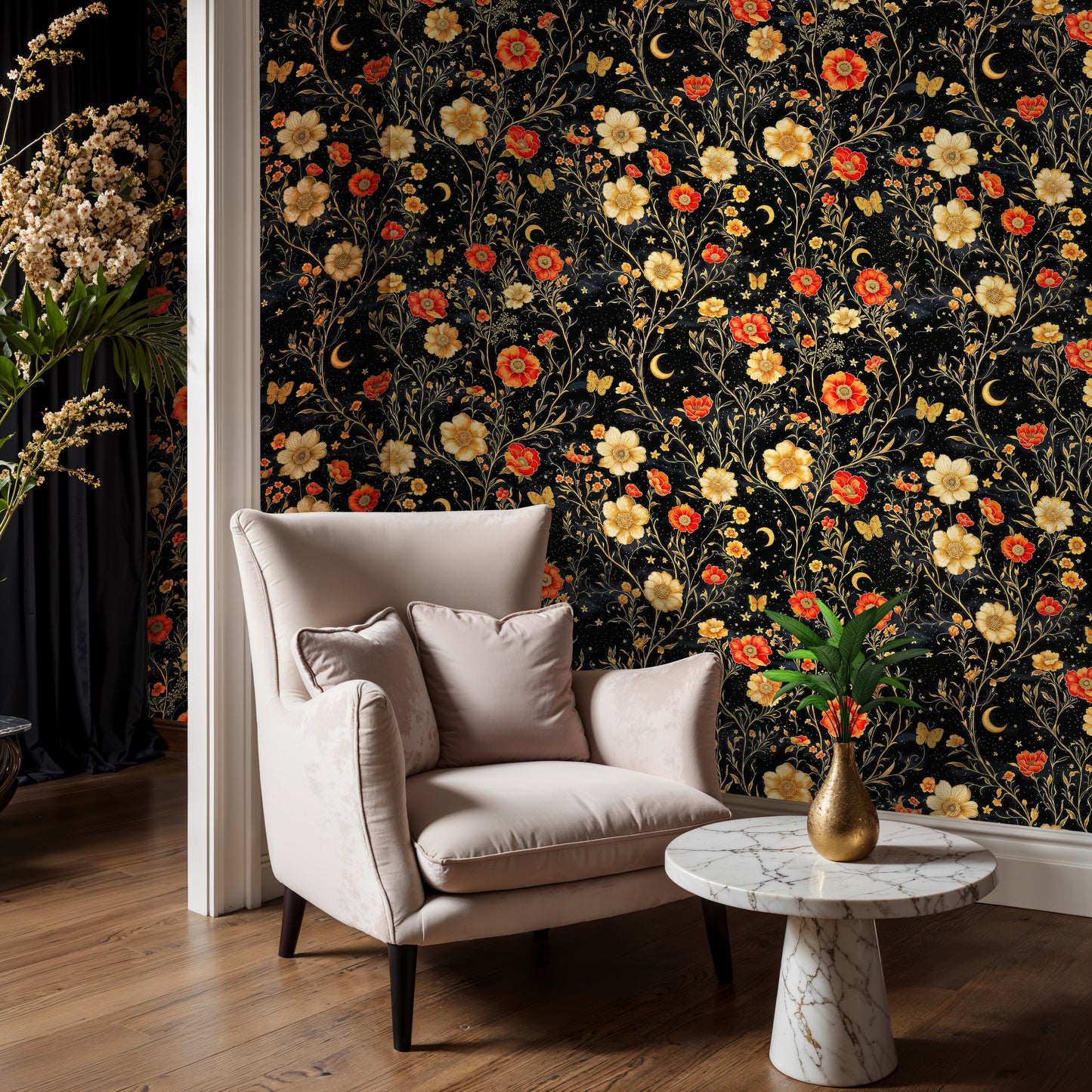 Dark Botanic Constellation Wall Mural Wallpaper - WMH416