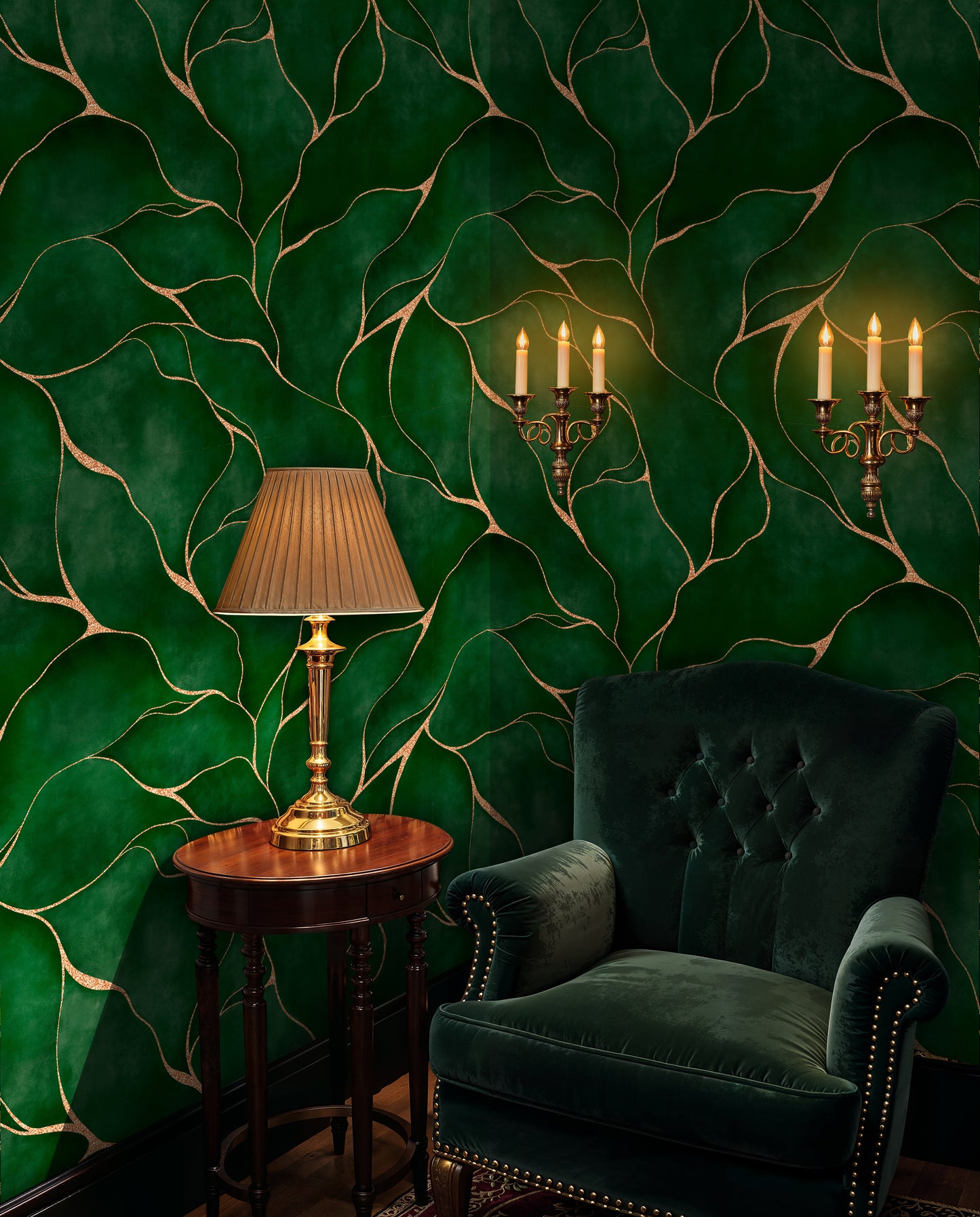 Emerald Leaf Wallpaper – Deep Green Botanical Wall Design (Not Metallic) - WMH444