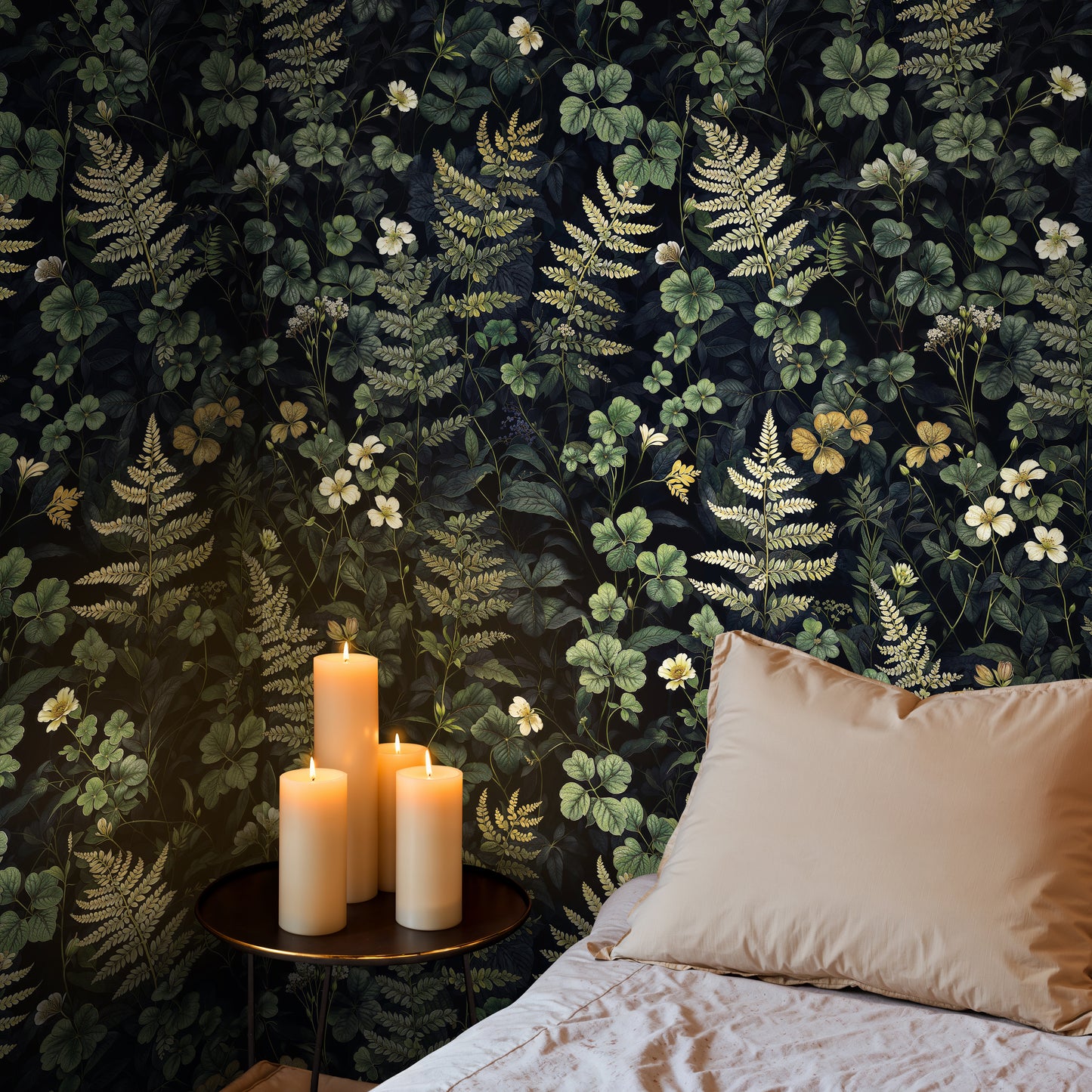 Dark Botanical Fern Mural – Moody Forest-Inspired Wallpaper for Bedrooms - WMH436