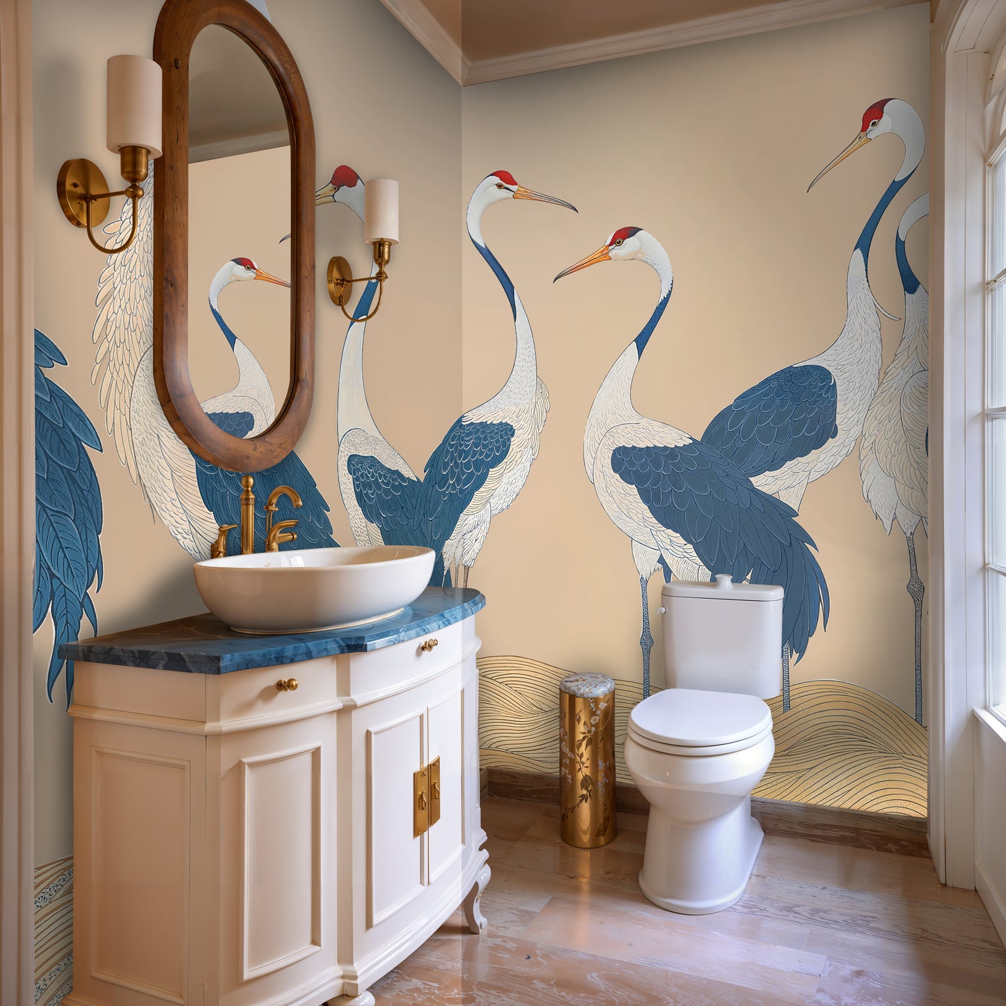 Oriental Crane Wall Mural – Elegant Bird Illustration for Grand Hallways - WMH421