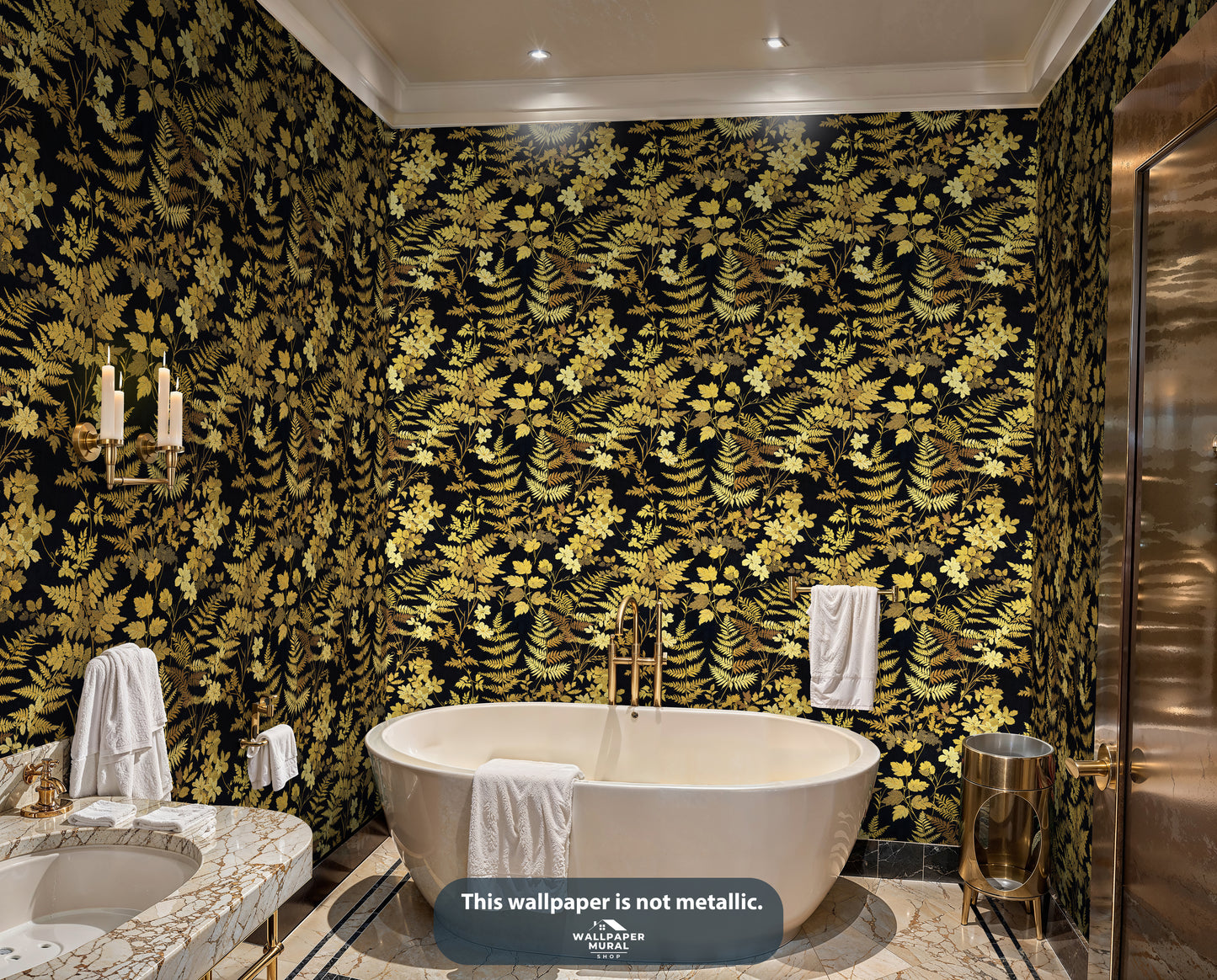 Golden Fern Botanical Wallpaper – Luxurious Black and Gold Leaf Design - WMH439