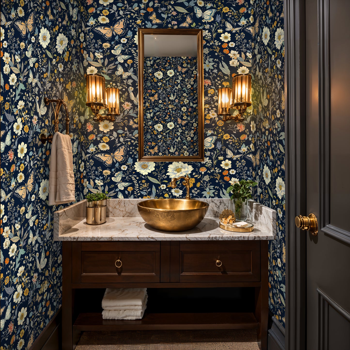 Dark Floral Butterfly Wallpaper – Moody Vintage Garden Design - WMH423