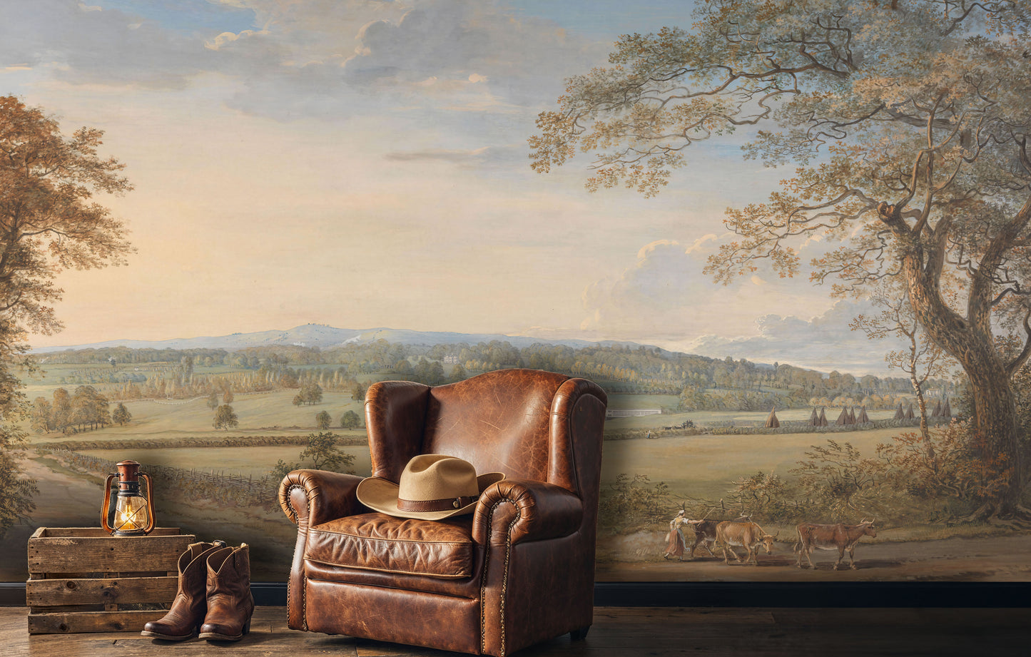 Vintage Countryside Mural – Serene Landscape Wall Art for Dining Rooms - WMH450