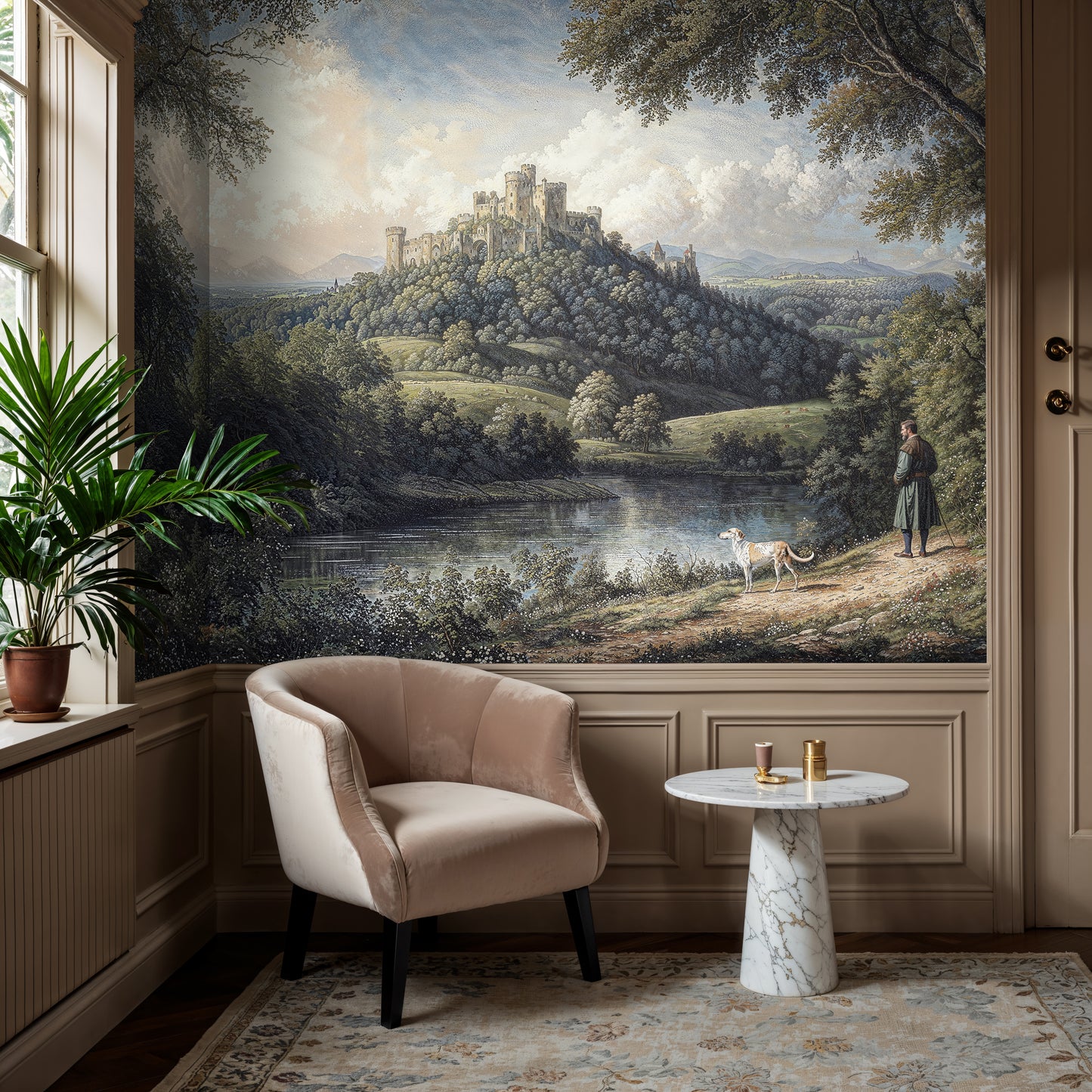 Vintage Castle Landscape Mural – Romantic Historical Scenery Wall Art - WMH438