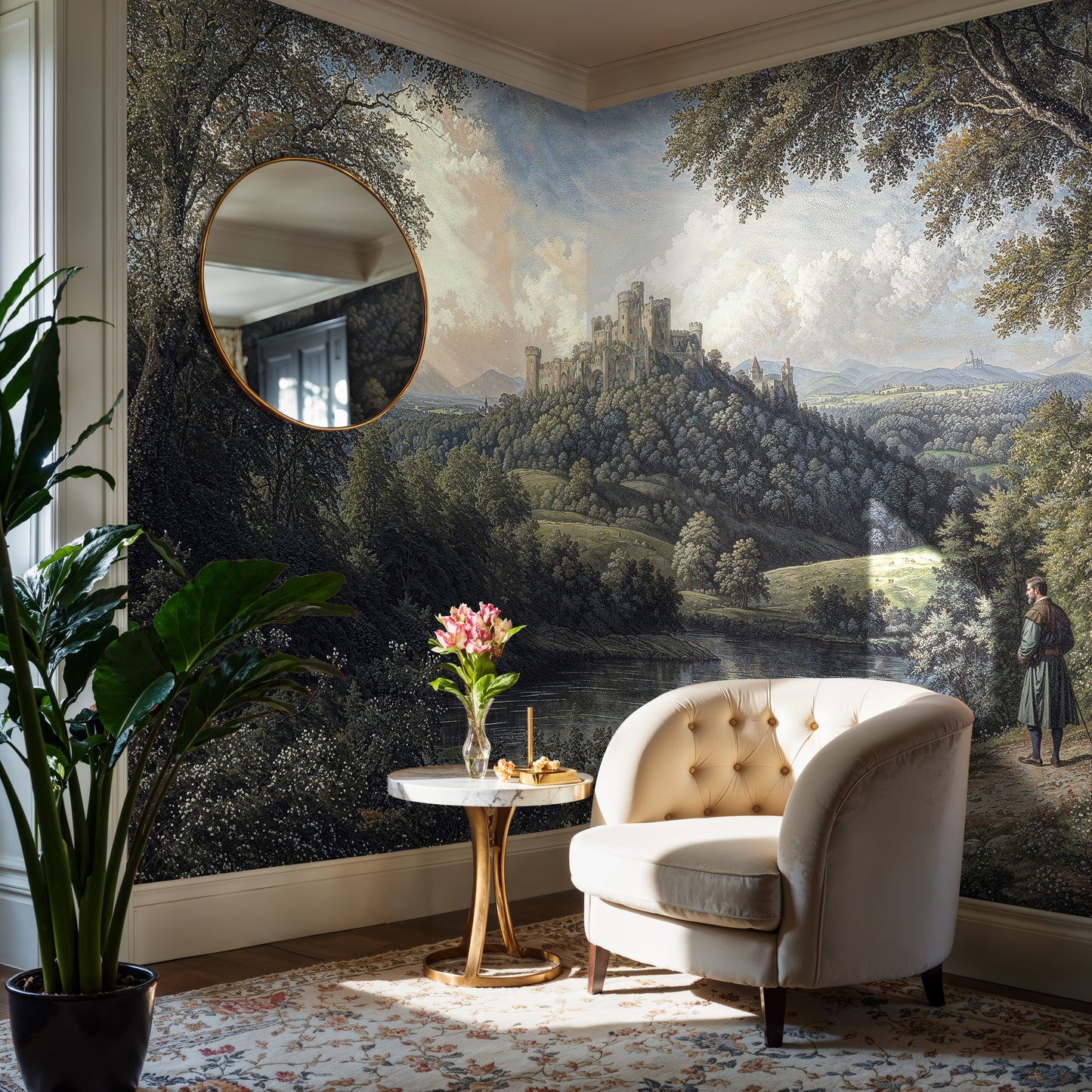 Vintage Castle Landscape Mural – Romantic Historical Scenery Wall Art - WMH438