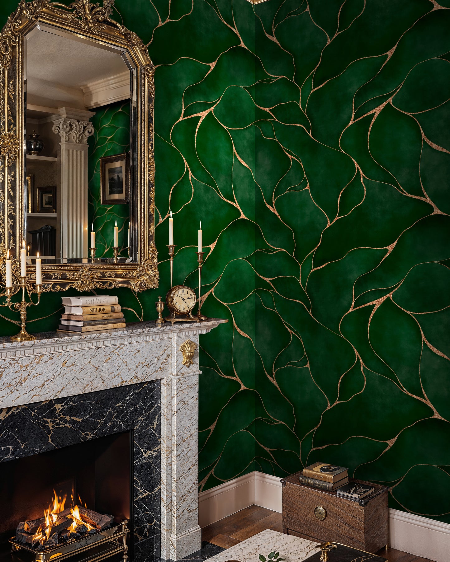 Emerald Leaf Wallpaper – Deep Green Botanical Wall Design (Not Metallic) - WMH444