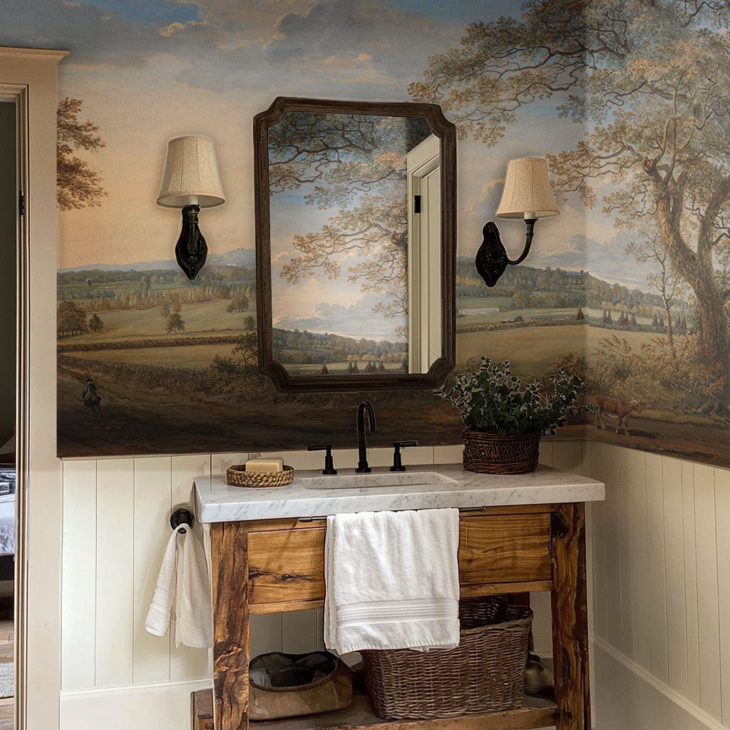 Vintage Countryside Mural – Serene Landscape Wall Art for Dining Rooms - WMH450