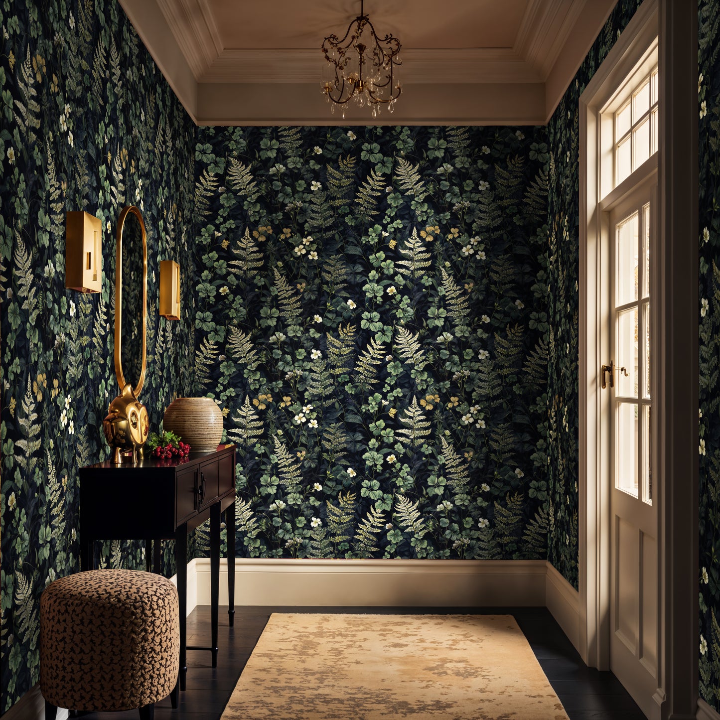 Dark Botanical Fern Mural – Moody Forest-Inspired Wallpaper for Bedrooms - WMH436