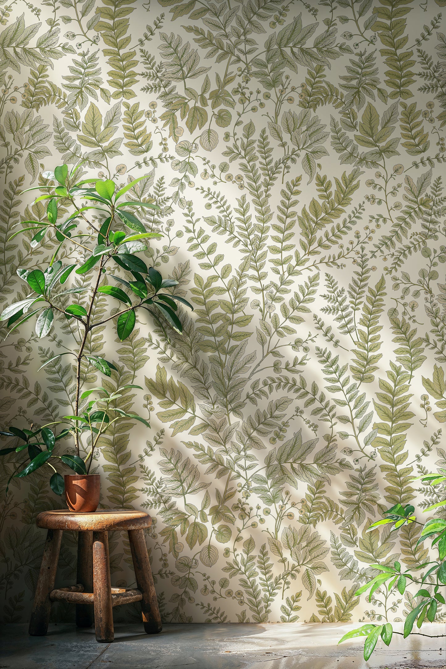 Light Botanical Fern Wallpaper – Soft Green Pattern for Elegant Living Spaces - WMH434
