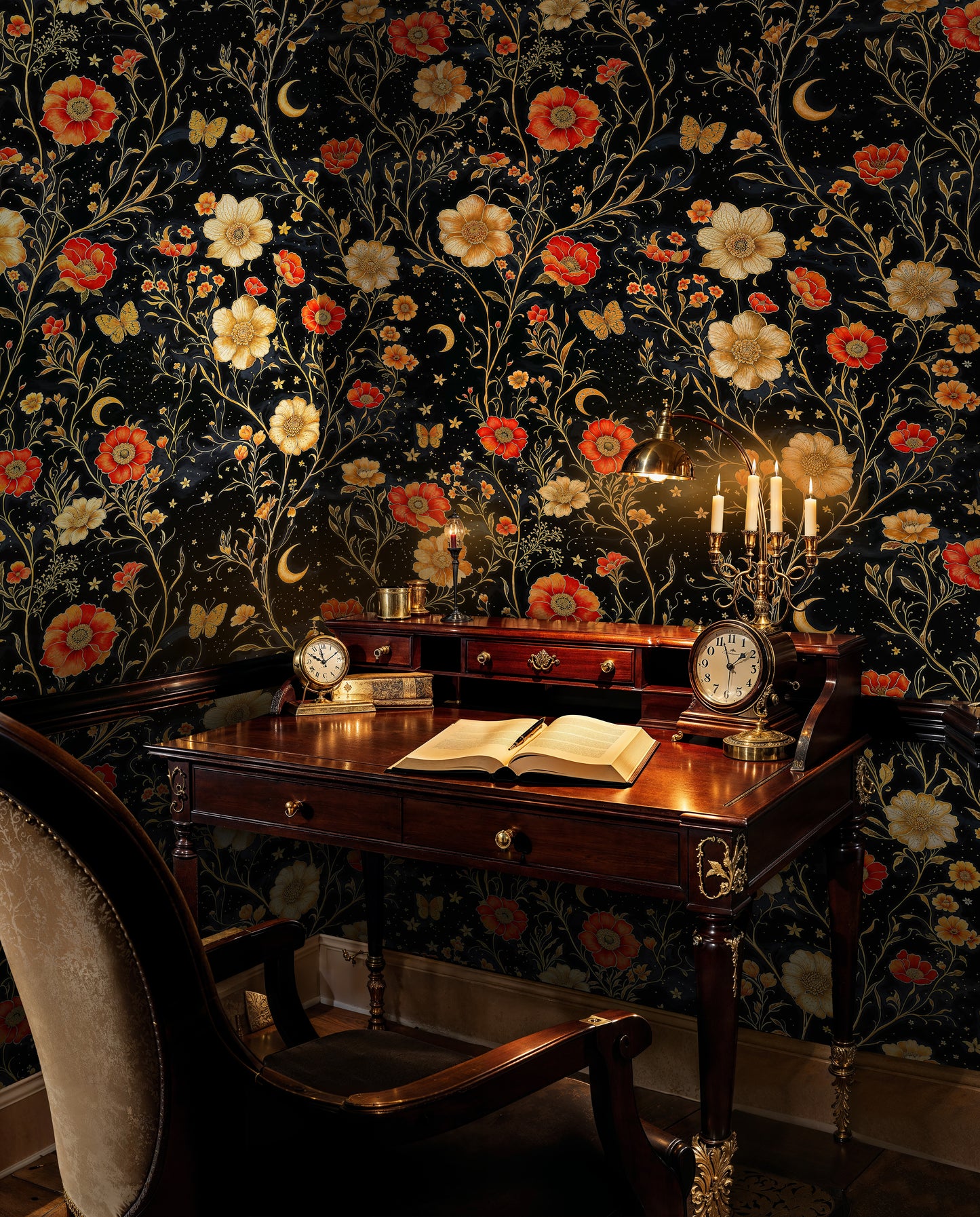 Dark Botanic Constellation Wall Mural Wallpaper - WMH416