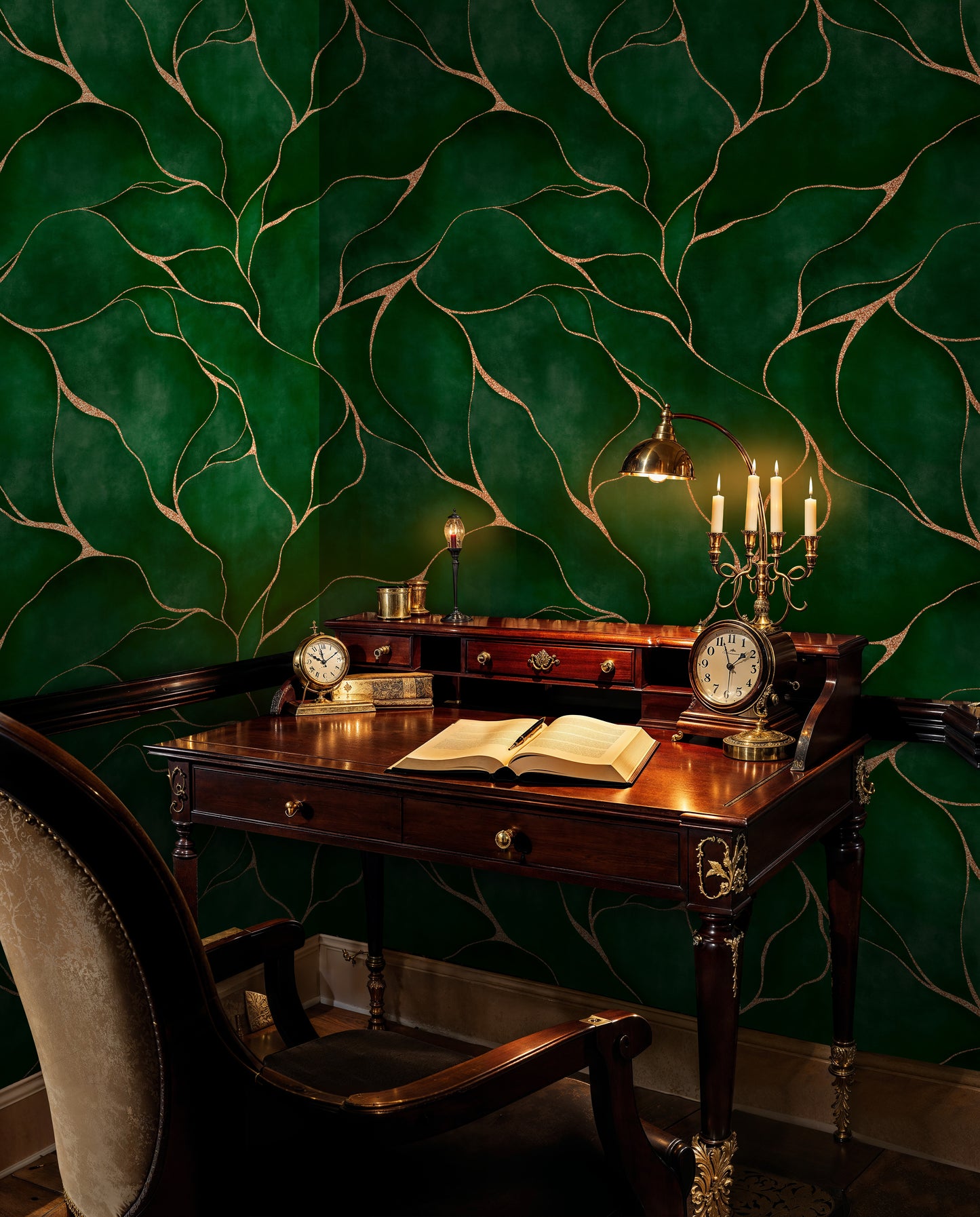 Emerald Leaf Wallpaper – Deep Green Botanical Wall Design (Not Metallic) - WMH444