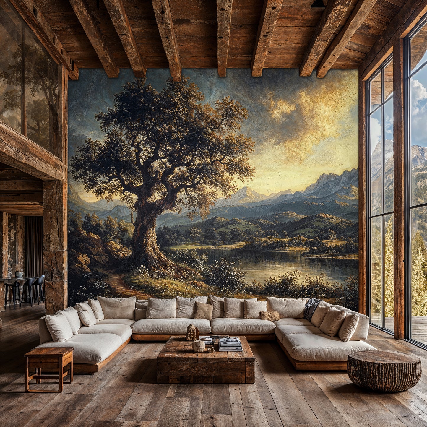 Vintage Landscape Wall Mural – Dramatic Mountain and Tree Scenery - WMH418
