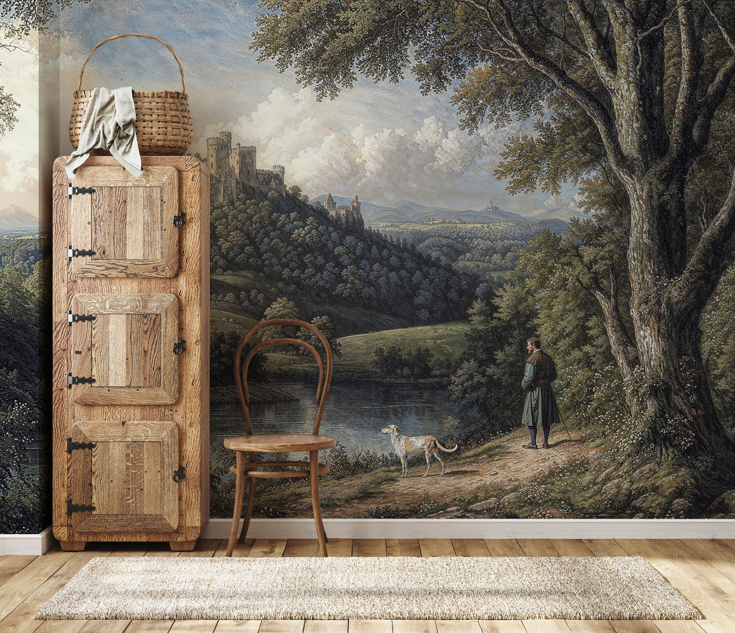 Vintage Castle Landscape Mural – Romantic Historical Scenery Wall Art - WMH438