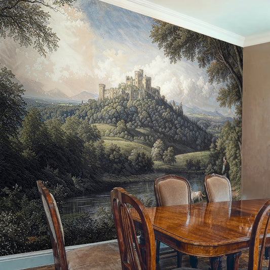 Vintage Castle Landscape Mural – Romantic Historical Scenery Wall Art - WMH438