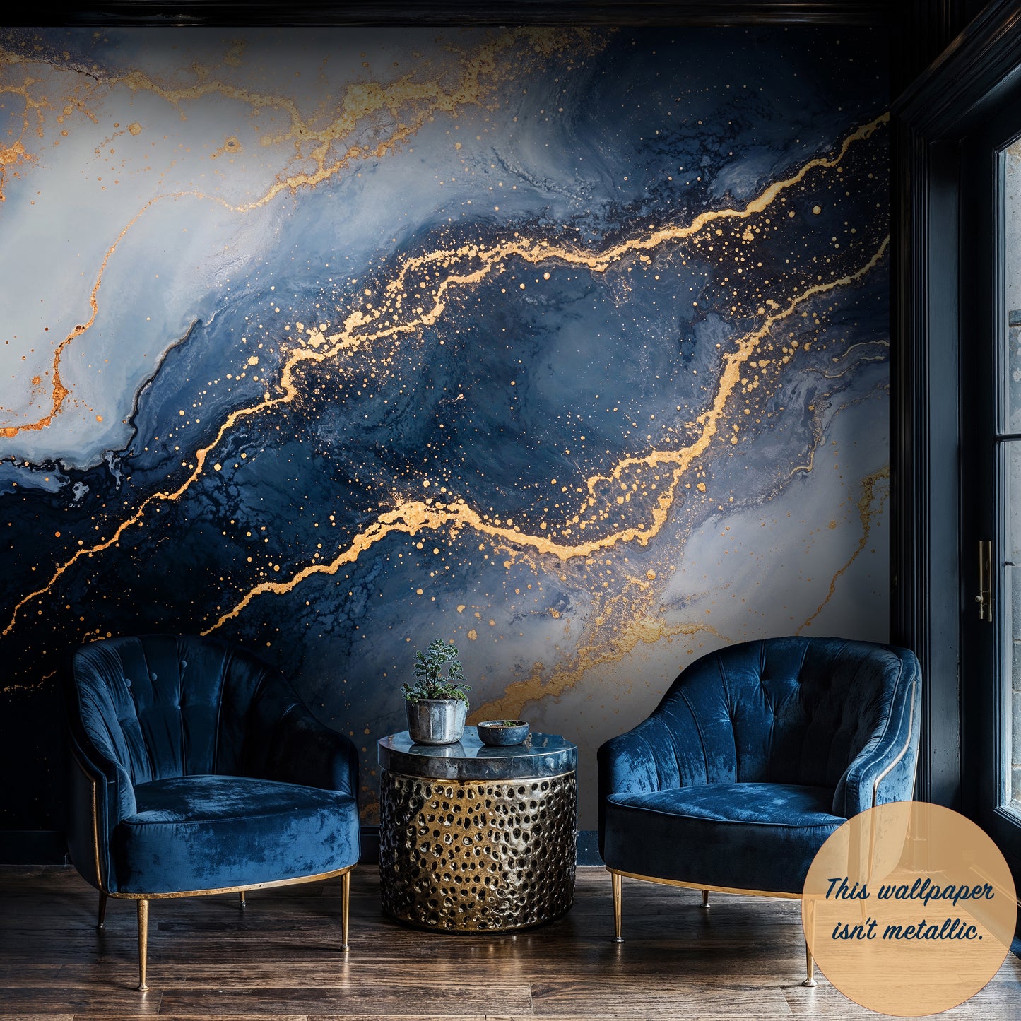 Deep Space Marble Mural – Abstract Galaxy Inspired Wall Art with Gold Veins - WMH456