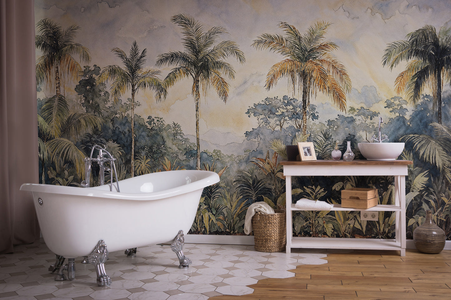 Vintage Tropical Palm Trees Wallpaper - Classic Jungle Scenery - WMH466