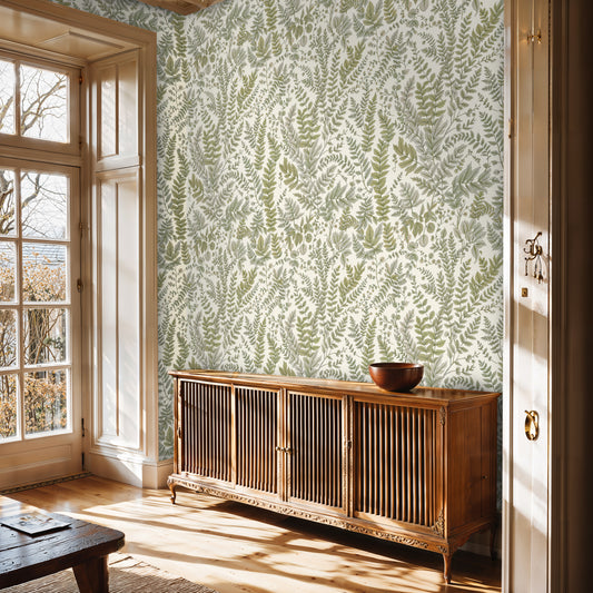 Light Botanical Fern Wallpaper – Soft Green Pattern for Elegant Living Spaces - WMH434