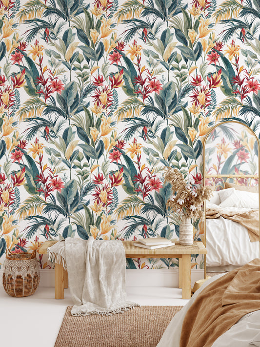 Tropical Floral Wallpaper – Colorful Jungle-Inspired Wall Covering - WMH443
