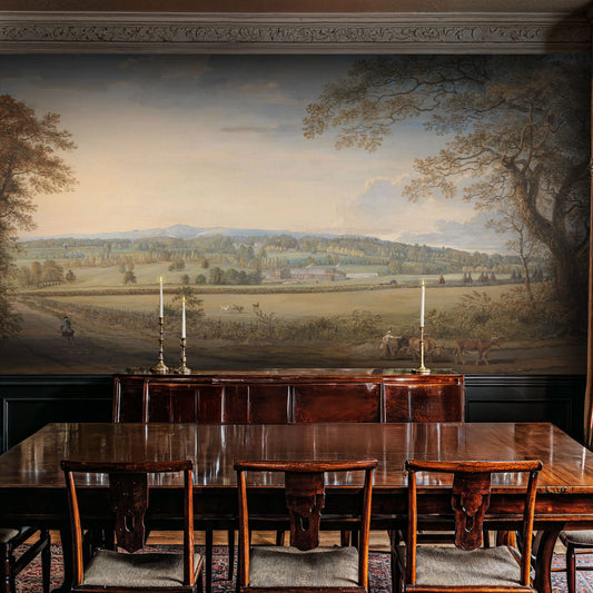 Vintage Countryside Mural – Serene Landscape Wall Art for Dining Rooms - WMH450