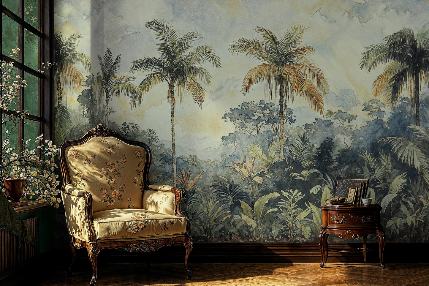 Vintage Tropical Palm Trees Wallpaper - Classic Jungle Scenery - WMH466