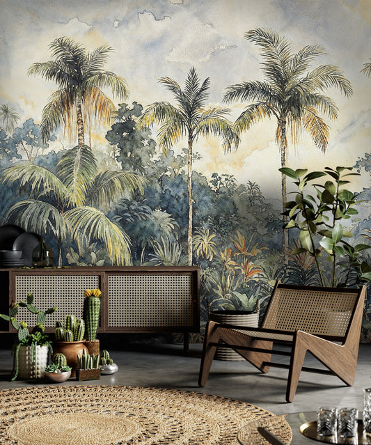 Vintage Tropical Palm Trees Wallpaper - Classic Jungle Scenery - WMH466