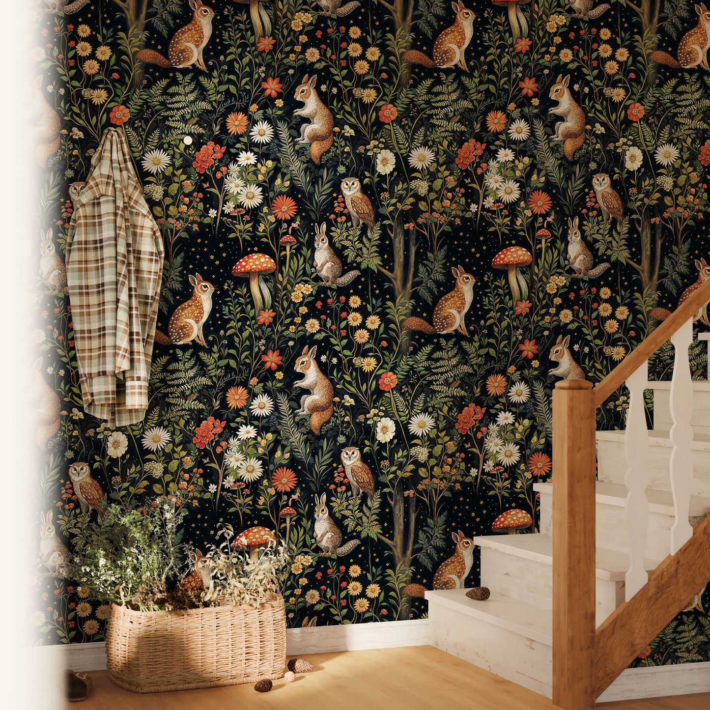Whimsical Woodland Creatures Wallpaper – Dark Fairy Tale Forest with Animals - WMH451