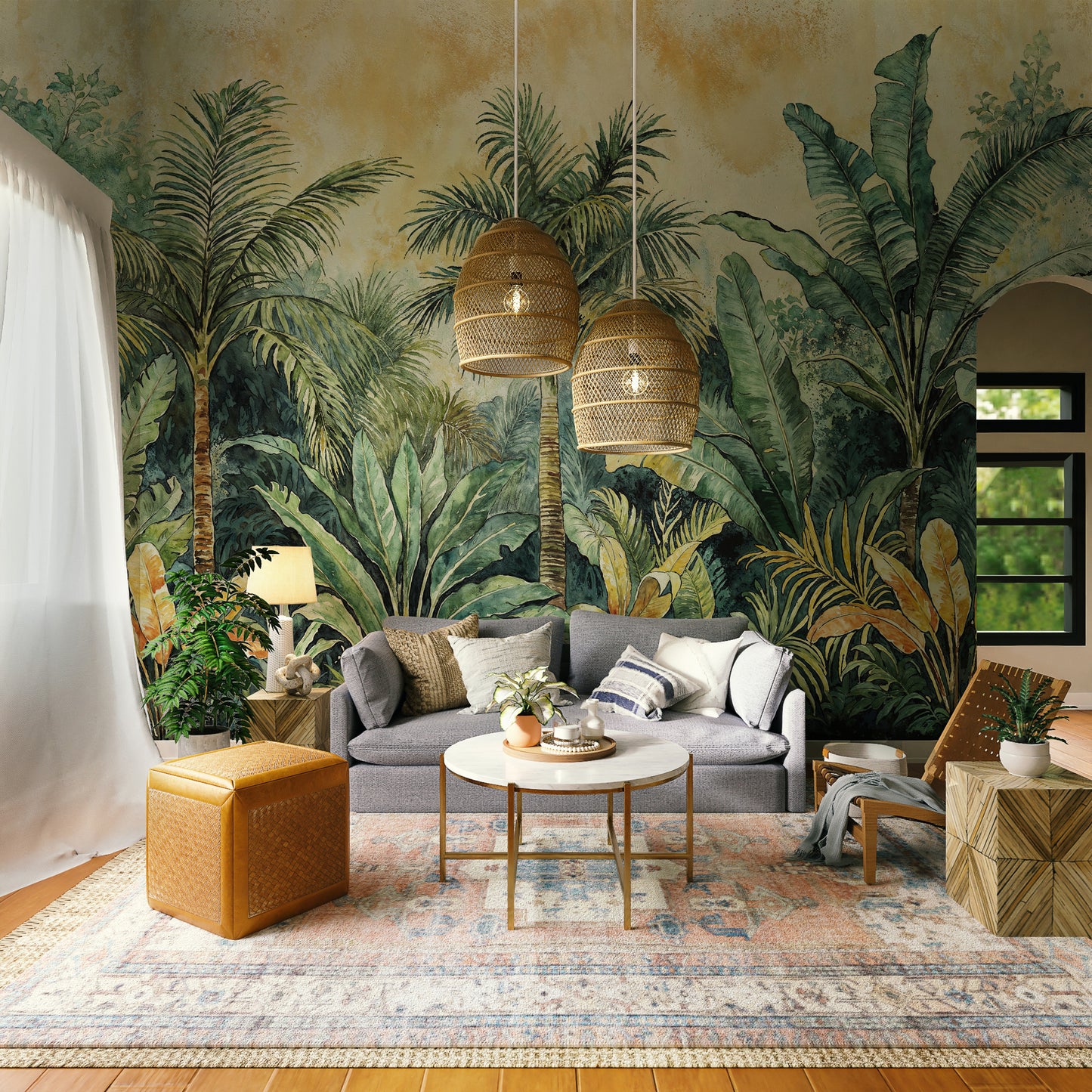 Exotic Peacock Paradise Wallpaper - Vintage Indian Arch Scene - WMH464